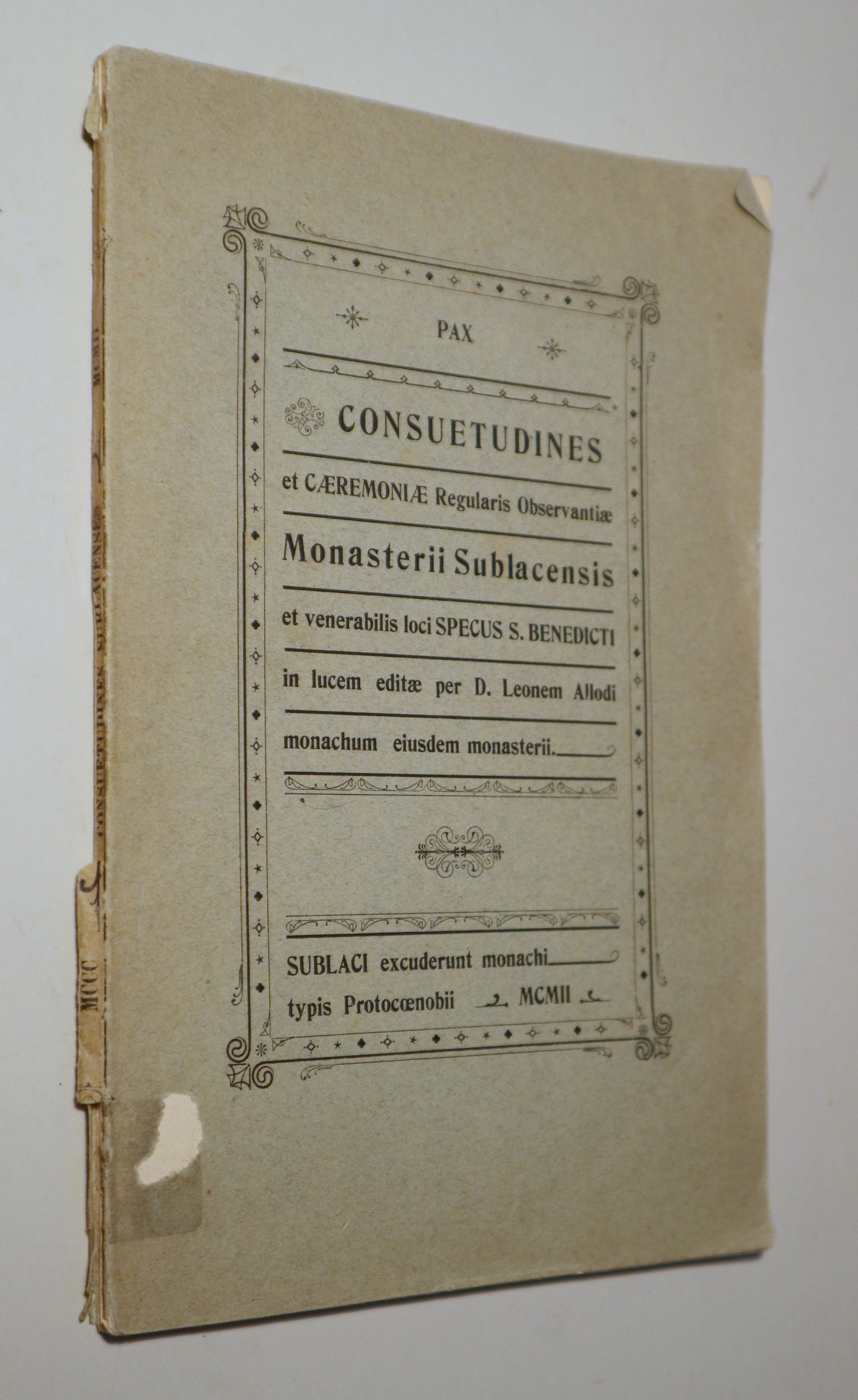 CONSUETUDINES et caeremoniae regularis observantiae Monasterii Sublacensis - Subiaco 1902 - Libro en latín