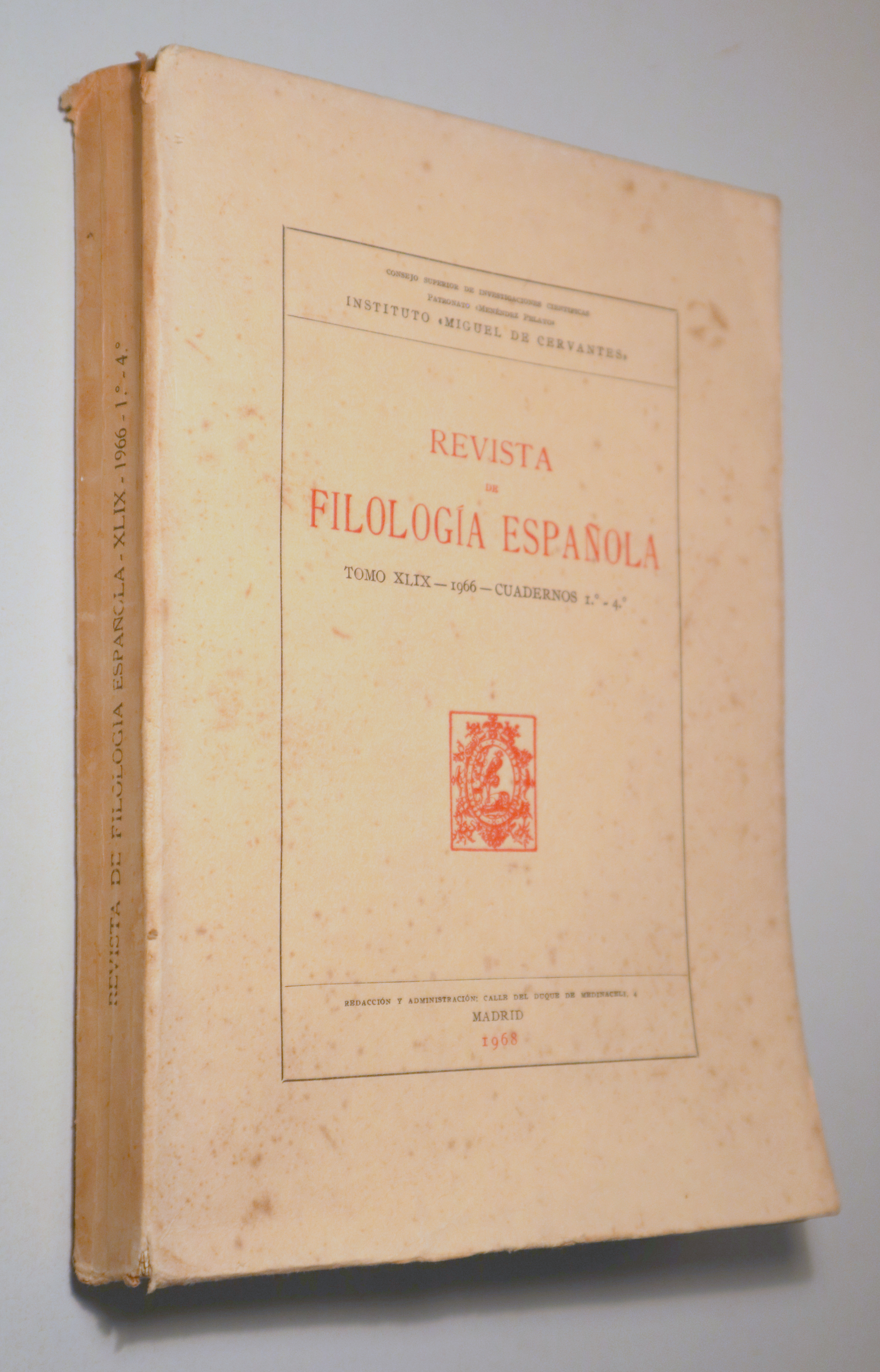 REVISTA DE FILOLOGÍA ESPAÑOLA. Tomo XLIX Cuadernos 1º-4º - Madrid 1968