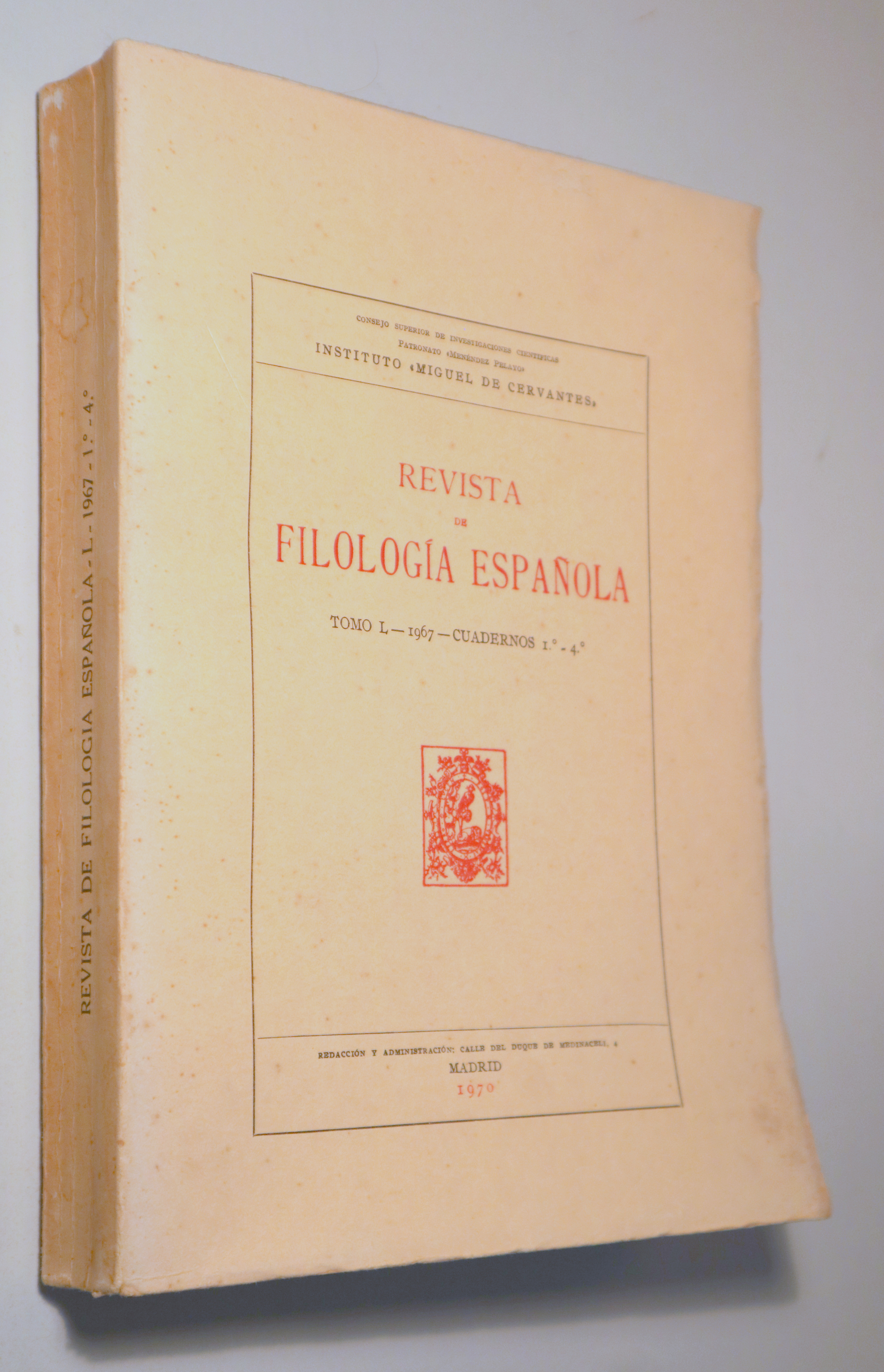 REVISTA DE FILOLOGÍA ESPAÑOLA. Tomo L 1967. Cuadernos 1º-4º - Madrid 1970
