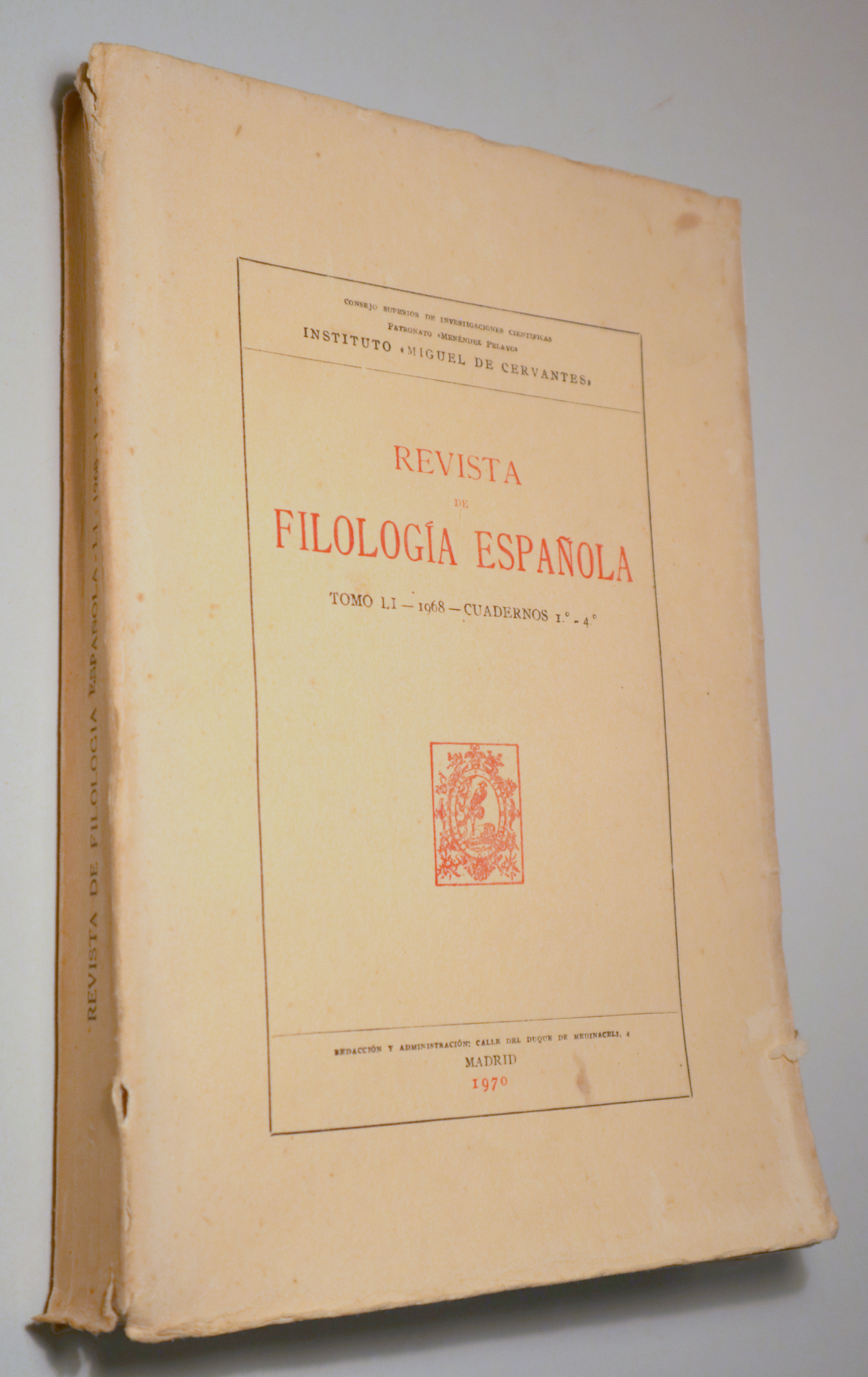 REVISTA DE FILOLOGÍA ESPAÑOLA. Tomo LI Cuadernos 1º-4º - Madrid 1972