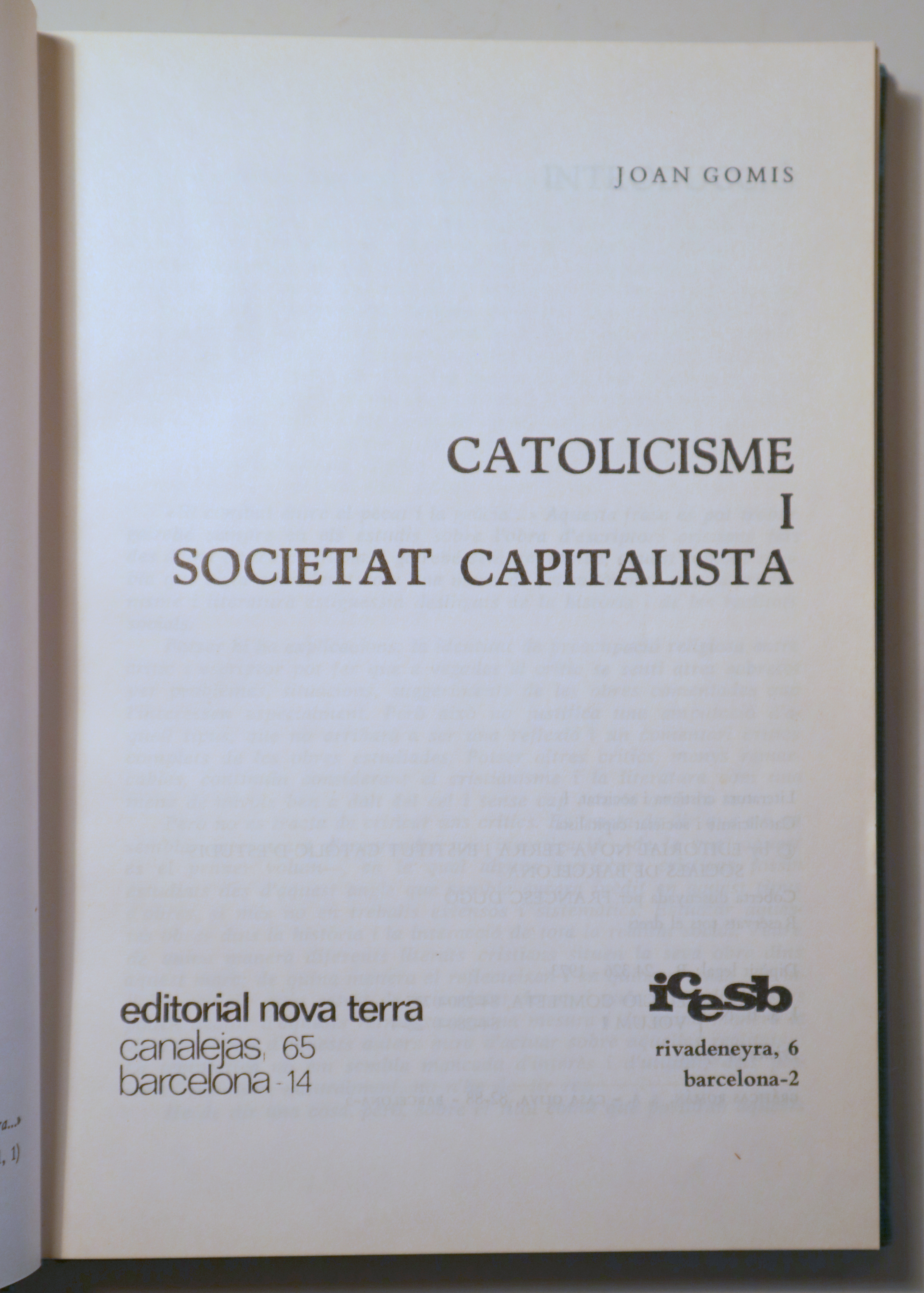 CATOLICISME I SOCIETAT CAPITALISTA - Barcelona 1997