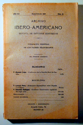 ARCHIVO IBERO-AMERICANO. Año XVI. Núm. 91 - Madrid 1929