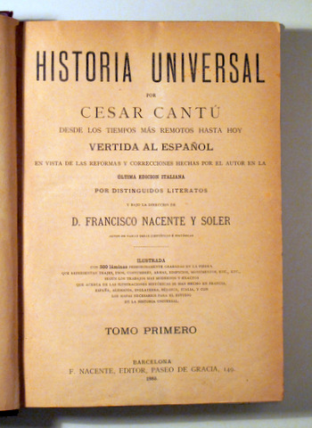 HISTORIA UNIVERSAL. 1º tomo - Barcelona 1886