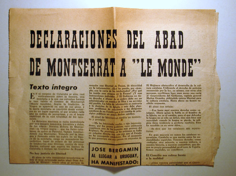 DECLARACIONES DEL ABAD DE MONTSERRAT A " LE MONDE" - Paris 1963
