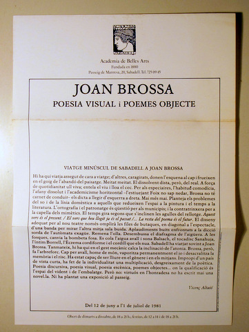 JOAN BROSSA. Poesia visual i poesia objecte - Barcelona 1981