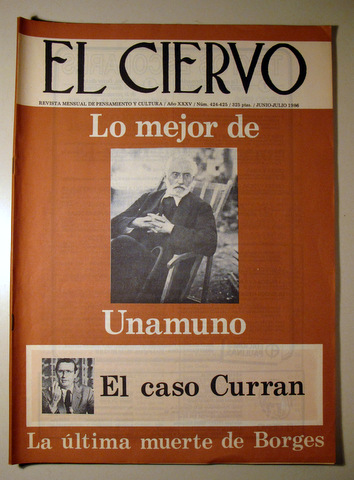 EL CIERVO. Nº 391/392. LO MEJOR DE UNAMUNO - Barcelona 1986 - Ilustrado