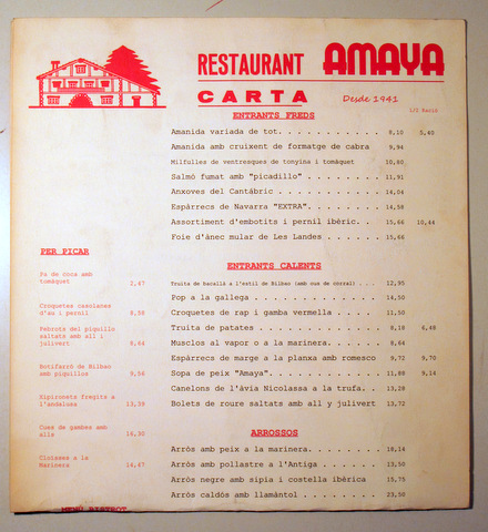 RESTAURANT AMAYA. CARTA - c. 2006