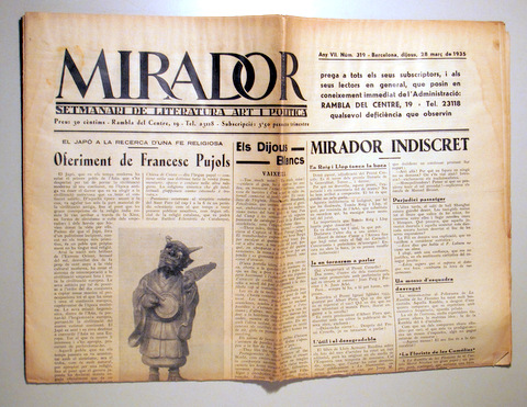 MIRADOR. Any VII. Núm. 319 - Barcelona 1935 - Il·lustrat