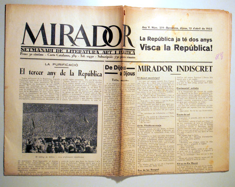 MIRADOR. Any V. Núm. 219 - Barcelona 1933 - Il·lustrat