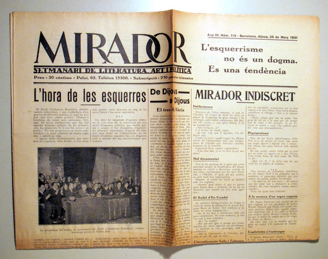 MIRADOR. Any III. Núm. 112 - Barcelona 1931 - Il·lustrat