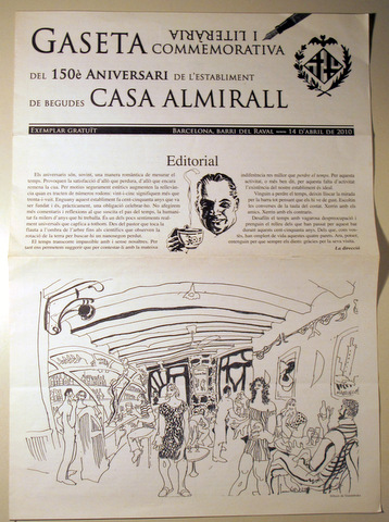 GASETA Commemorativa i Literària. 150pe Aniversari de l'Establiment de Begudes CASA ALMIRALL - Barcelona 2010 - Il·lustrat
