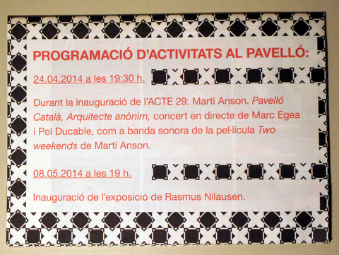 ACTE 29: MARTÍ ANSON. PAVELLÓ CATALÀ, ARQUITECTE. Auca del Pavelló Català - Barcelona 2014