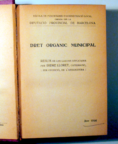 DRET ORGÀNIC MUNICIPAL - Barcelona 1914