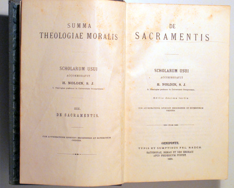 SUMMA THEOLOGIAE MORALIS ( 3 Vol. en un tomo) - Romae 1920