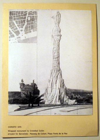 WRAPPED MONUMENT TO CRISTÓBAL COLÓN. PROYECT FOR BARCELONA - Barcelona 1977 - Díptico con lámina montada