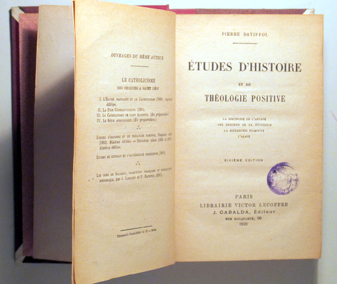 ÉTUDES D'HISTOIRE et de  THÉOLOGIE POSITIVE - Paris 1920