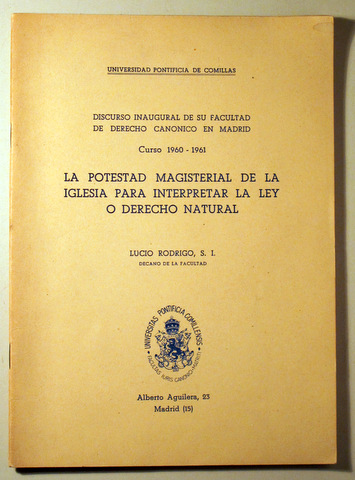 La POTESTAD MAGISTERIAL de la IGLESIA para INTERPRETAR la LEY o DERECHO NATURAL - Madrid 1960