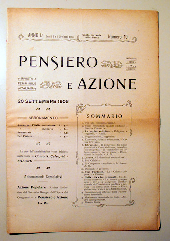 PENSIERO E AZIONE. Nº 19. Revista Femminile Italiana - Milano1905