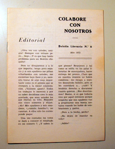 COLABORE CON NOSOTROS. Boletín literario Nº 6 - Barcelona 1972