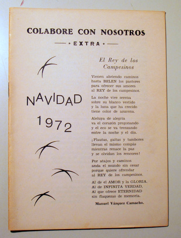 COLABORE CON NOSOTROS. Boletín literario Extra Navidad 1972 - Barcelona 1972