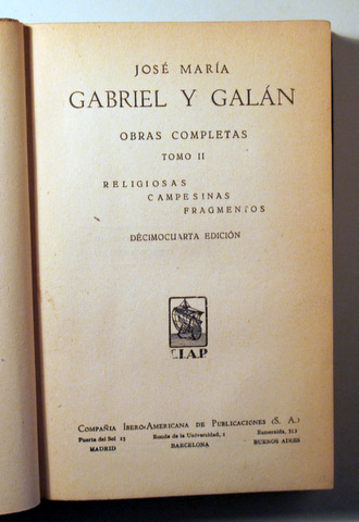 OBRAS COMPLETAS DE GABRIEL Y GALÁN. Tomo II - Madrid s/d