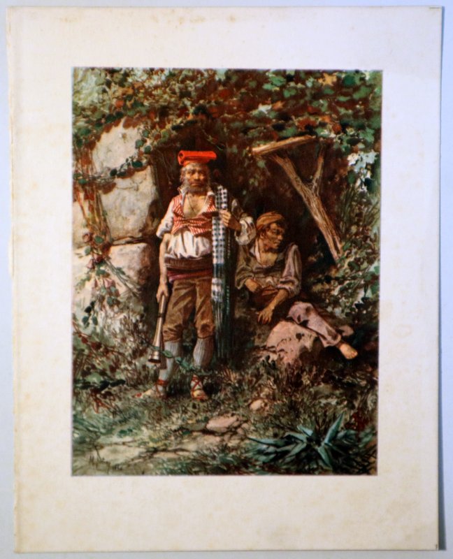 LÁMINA CON UNA ACUARELA DE FORTUNY fechada en 1858 en Roma