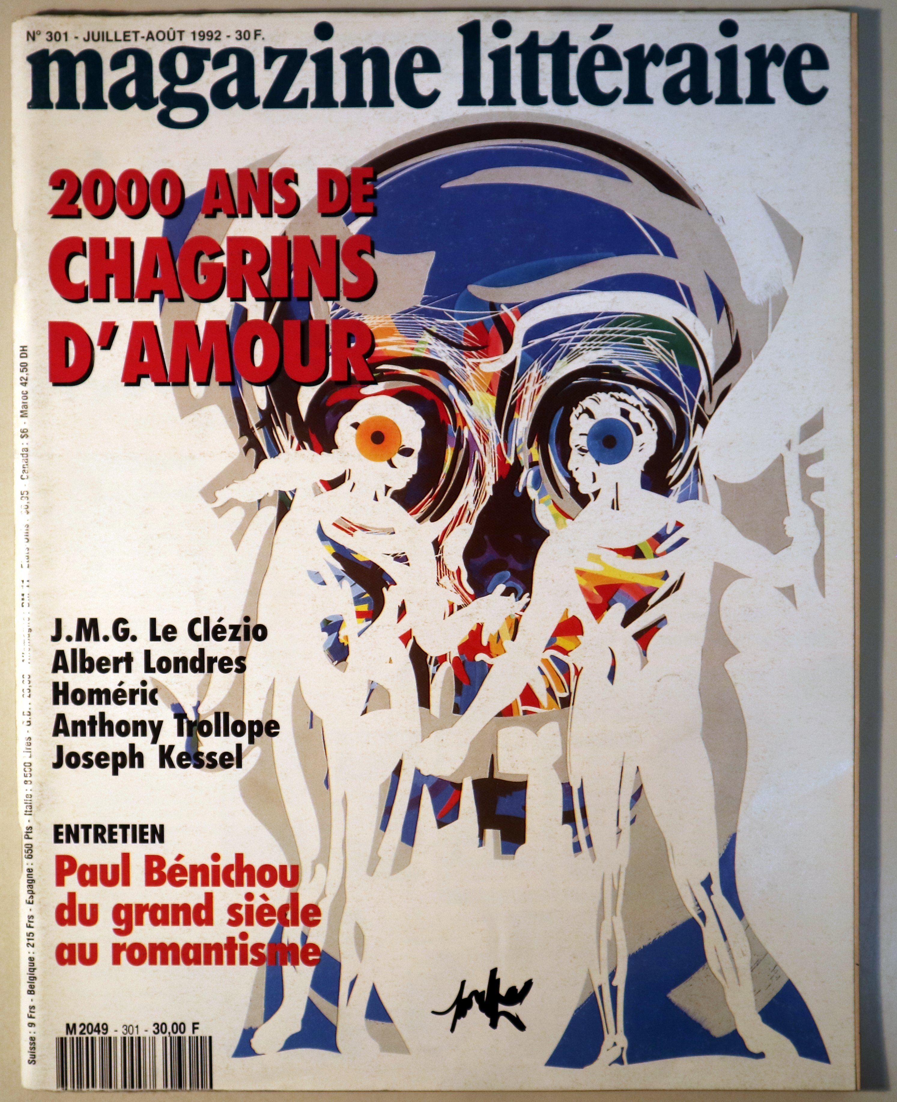 LE MAGAZINE LITTÉRAIRE, Nº 301 (Juillet- Août 1992) 2000 ans de chagrins d'amour - París 1992 - Ilustrada