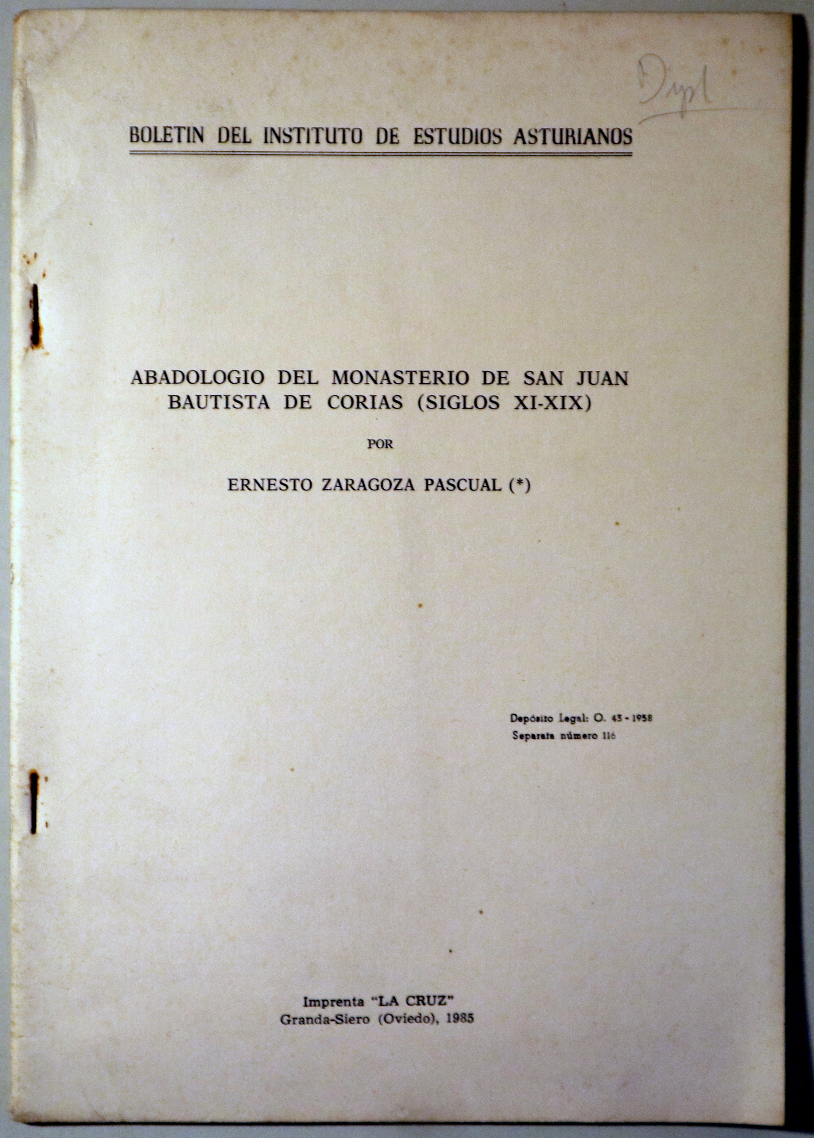 ABADOLOGIO DEL MONASTERIO DE SAN JUAN BAUTISTA DE CORIAS (SIGLOS XI-XIX) - Oviedo 1985