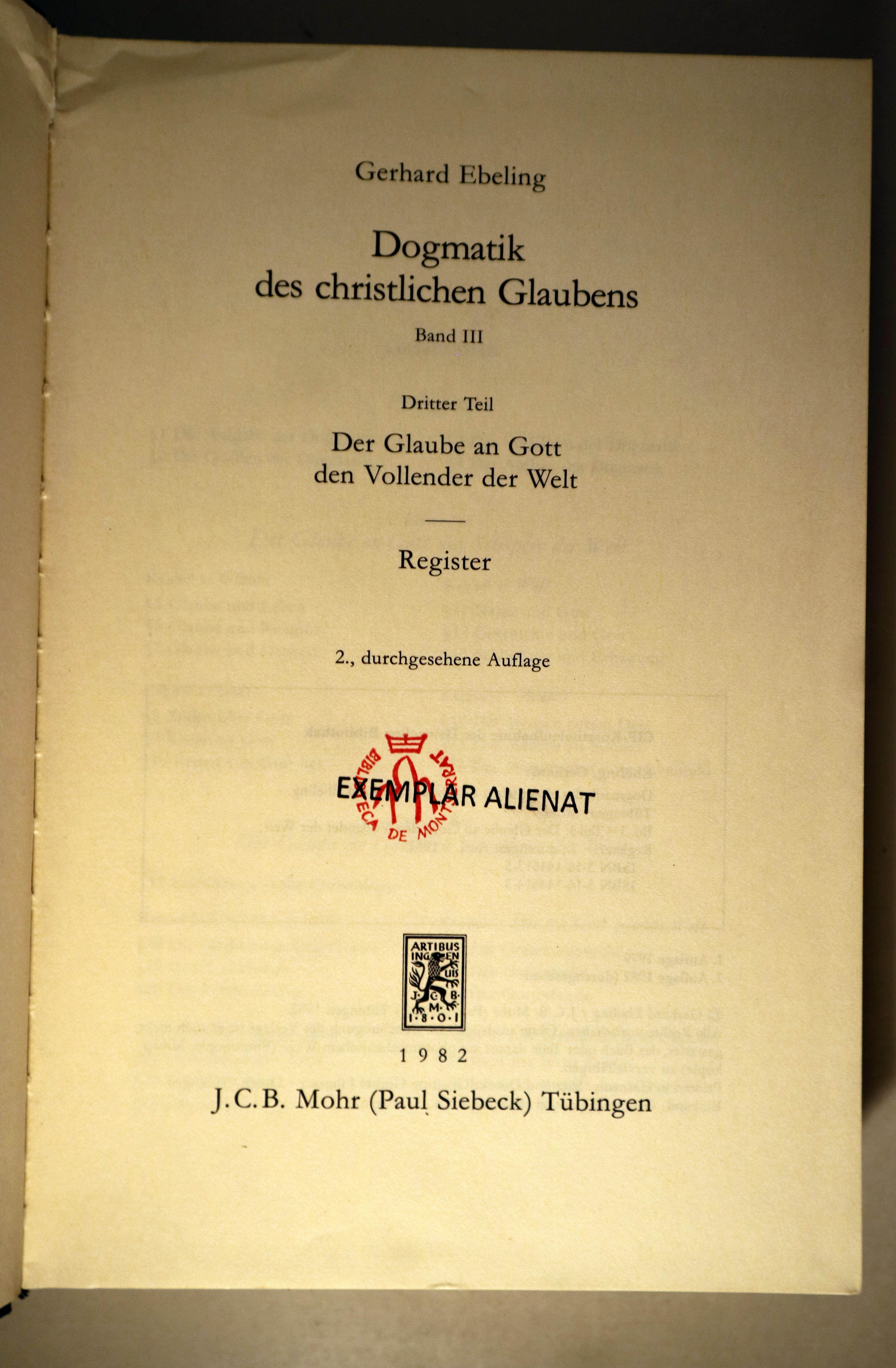 DOGMATIK DES CHRISTLICHEN GLAUBENS III - Tubinga 1982