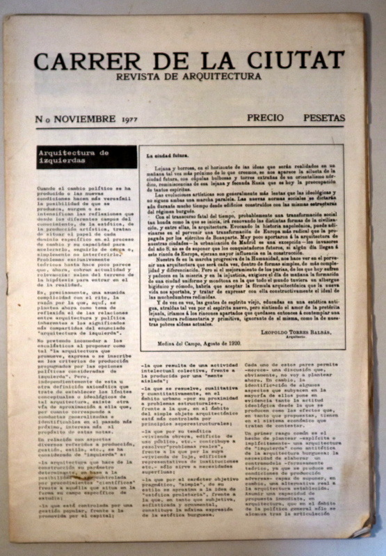 CARRER DE LA CIUTAT. Revista de Arquitectura. N. 0. Noviembre 1977 - Barcelona 1977 - Ilustrada