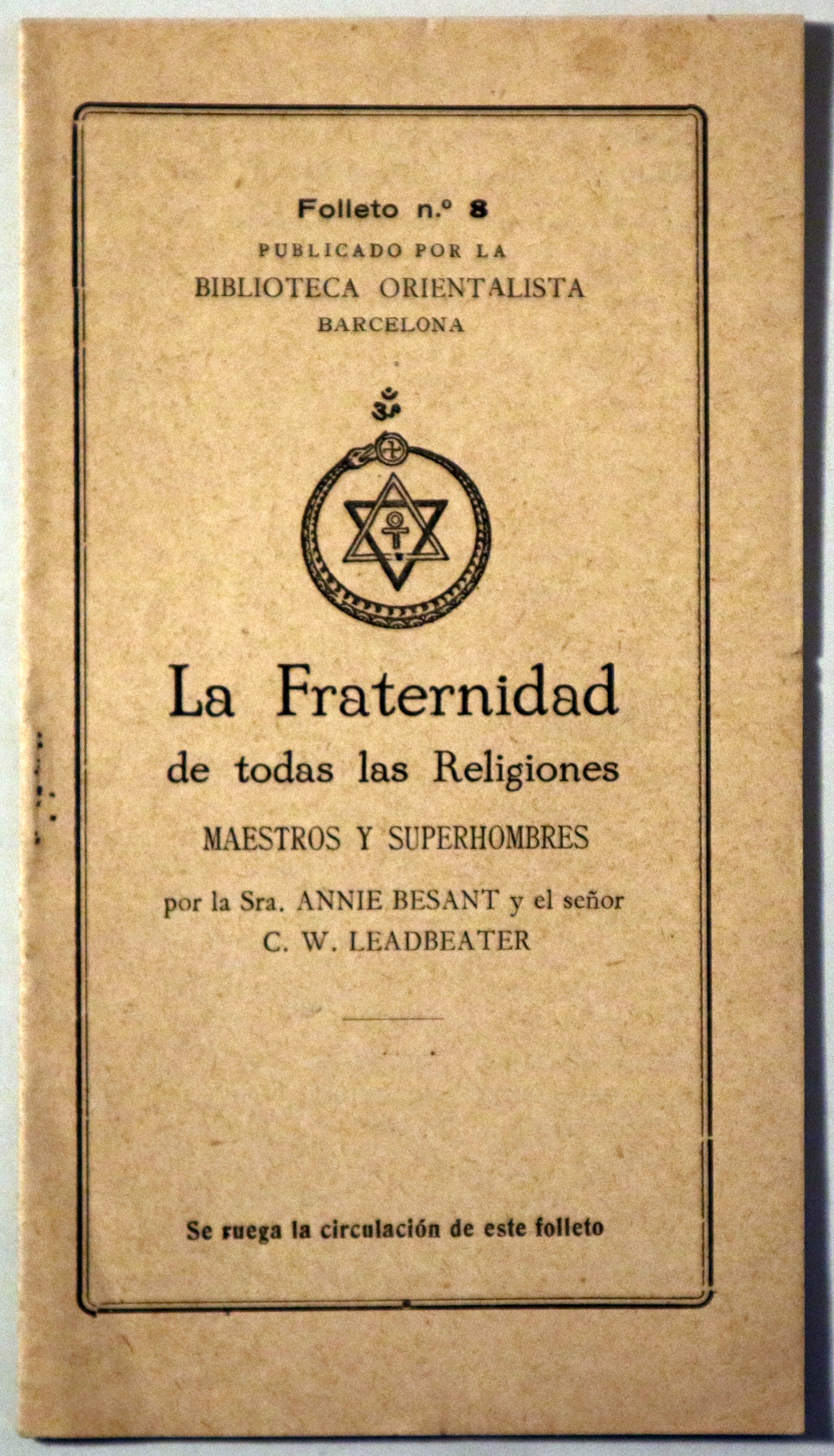 LA FRATERNIDAD de todas las religiones - Barcelona c. 1930