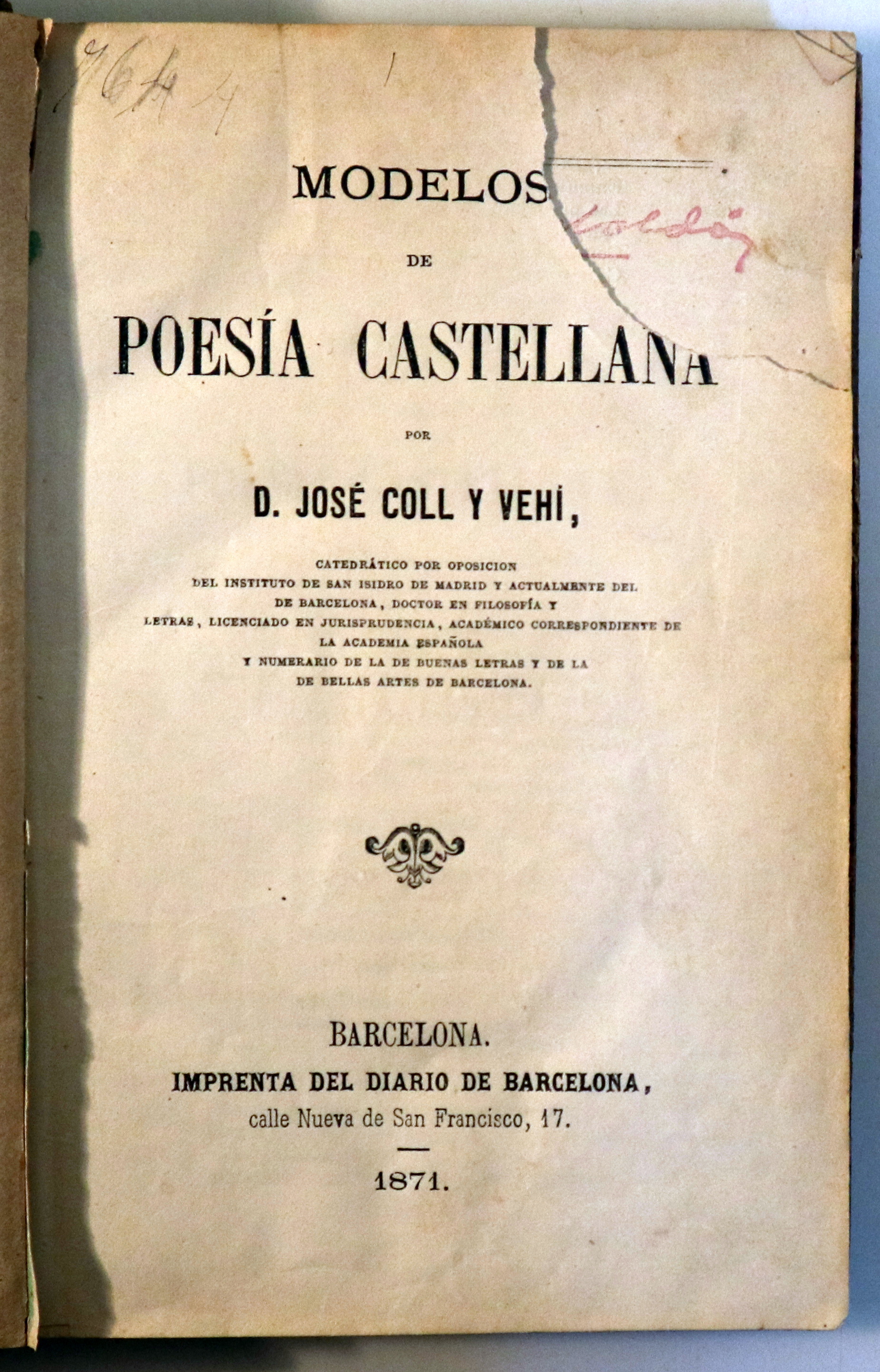 MODELOS DE POESÍA CASTELLANA - Barcelona 1871