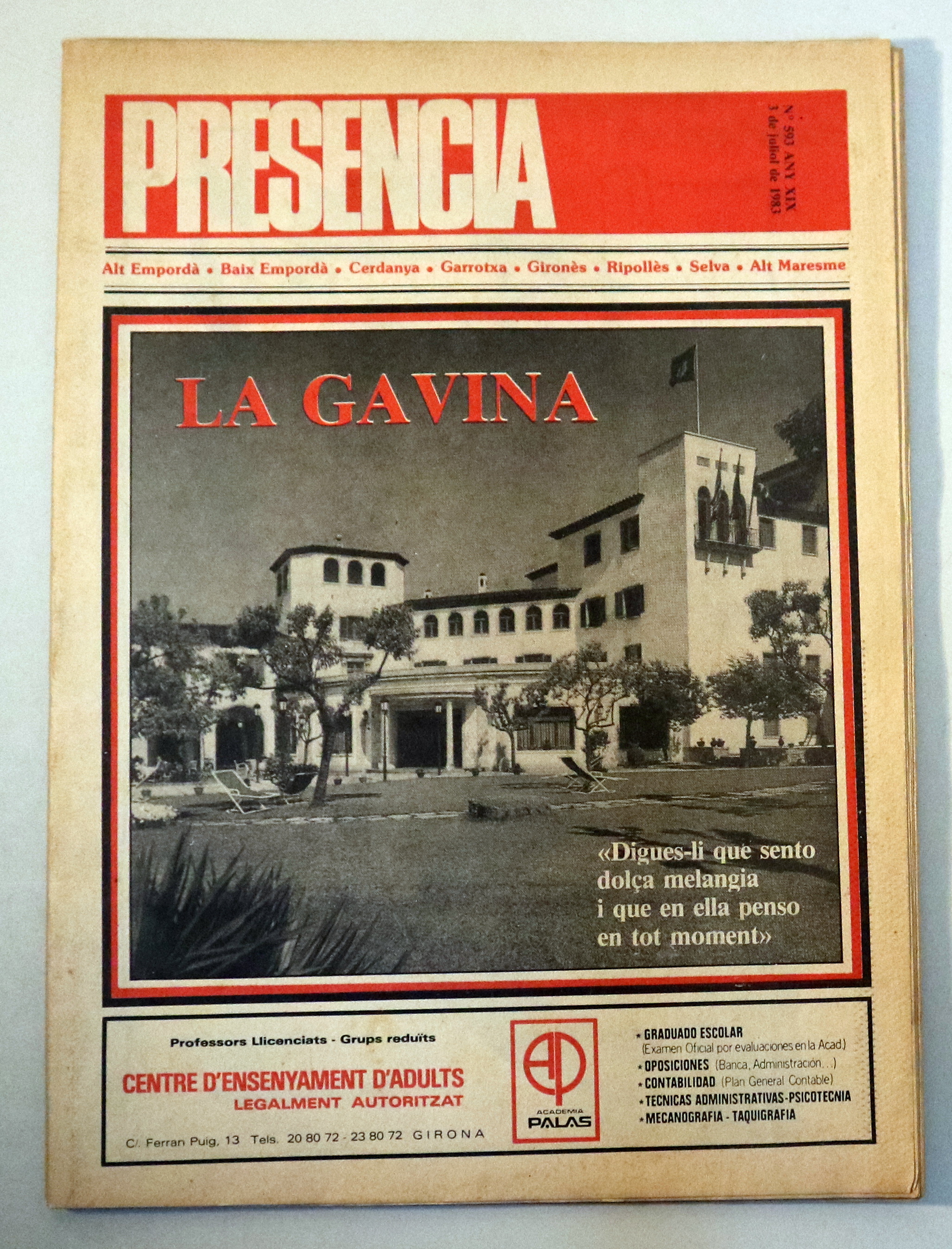 PRESÈNCIA Nº 593 - Barcelona 3 de juliol 1983 - Il·lustrat