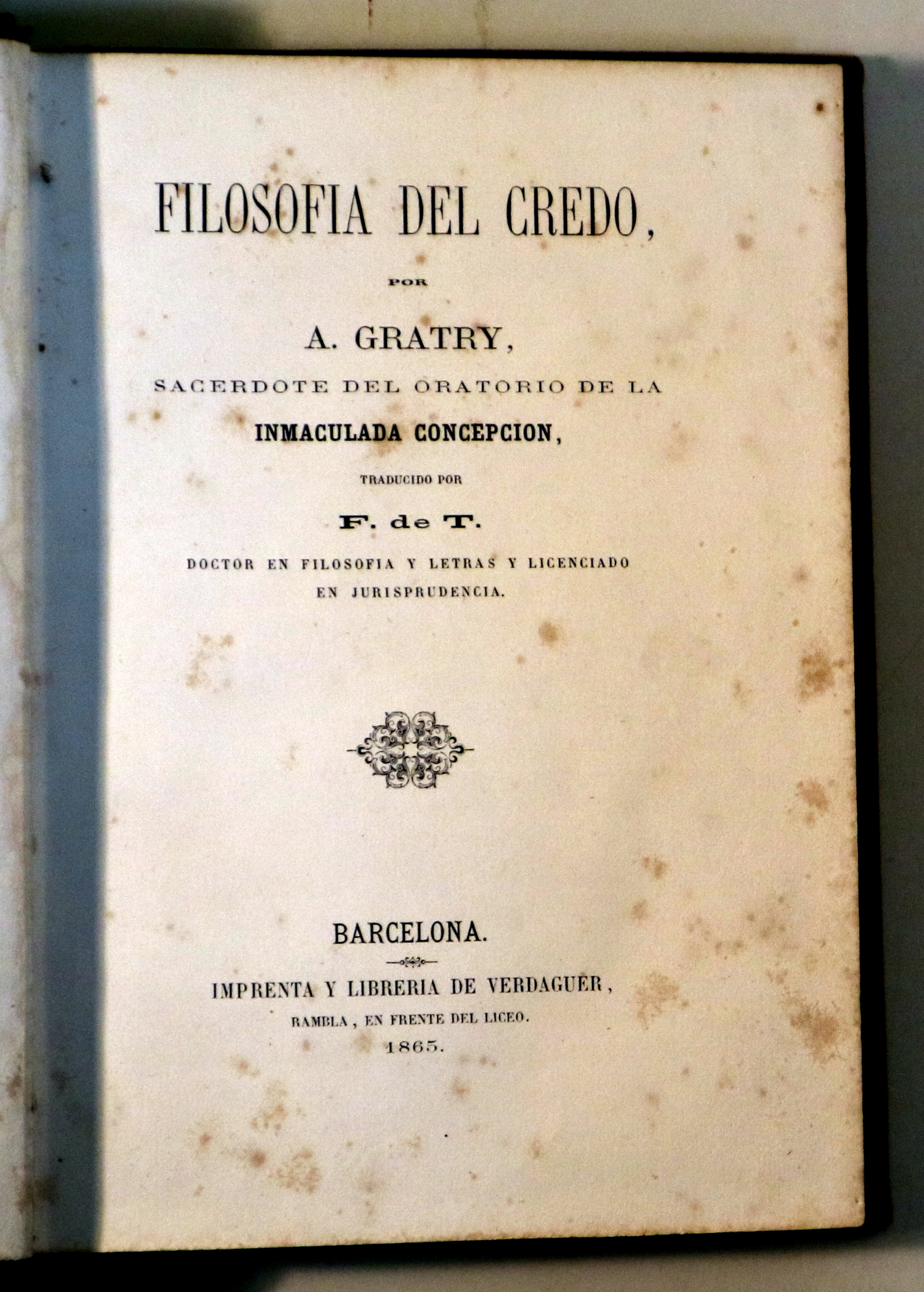 FILOSOFÍA DEL CREDO - Barcelona 1865