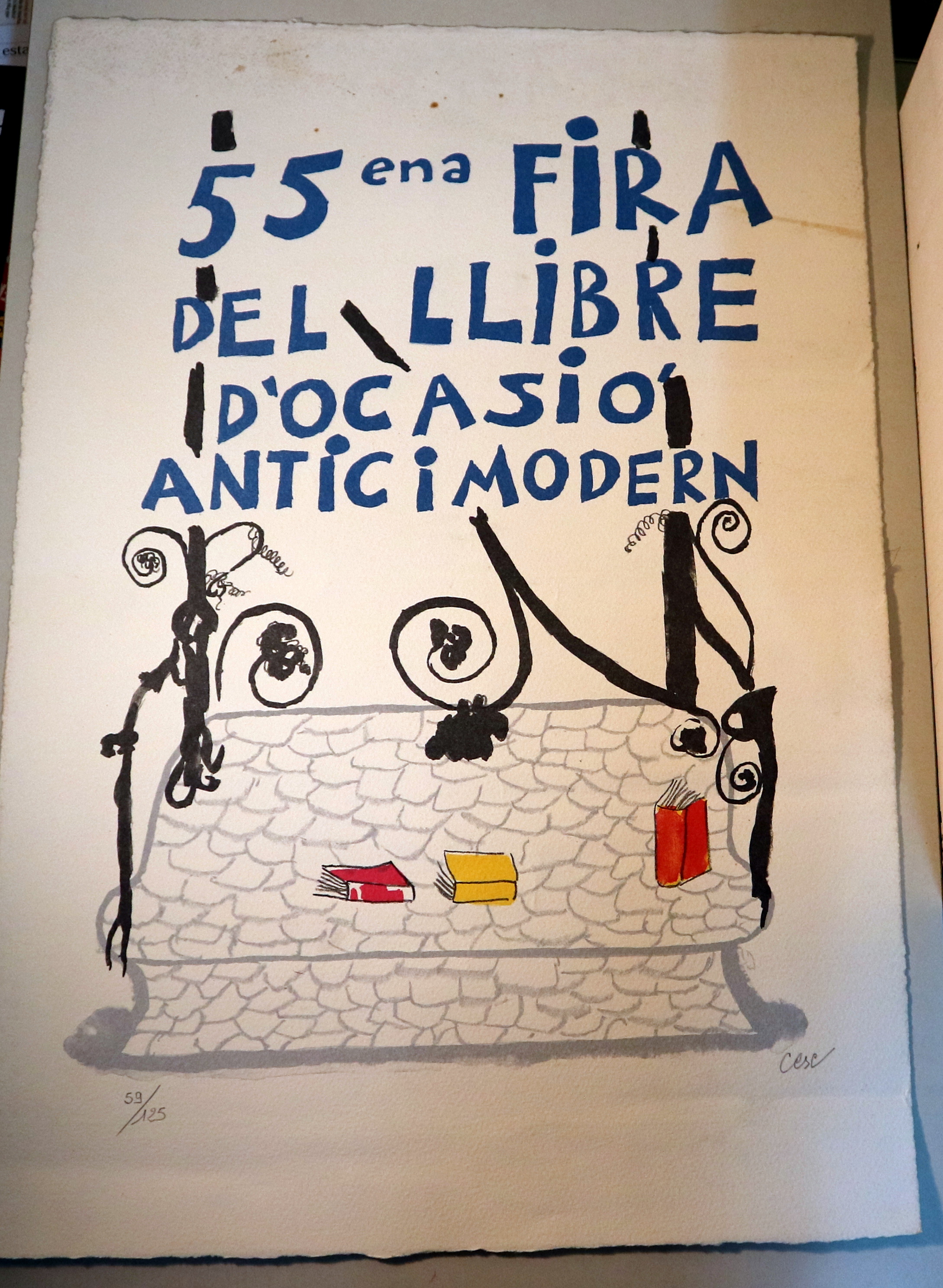 CARTELL 55ena FIRA DEL LLBRE D'OCASIÓ ANTIC I MODERN - Barcelona - Litografia numerat i signat