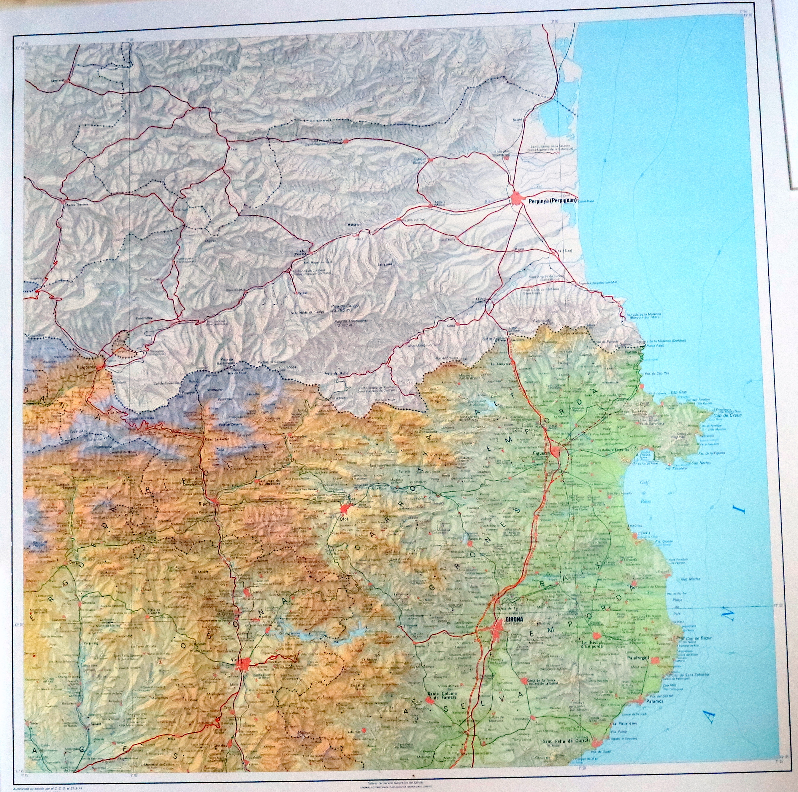 MAPA DEL NORD DE CATALUNYA: LA GARROTXA, EMPORDÀ, RIPOLLÈS, LA SELVA - Madrid 1974