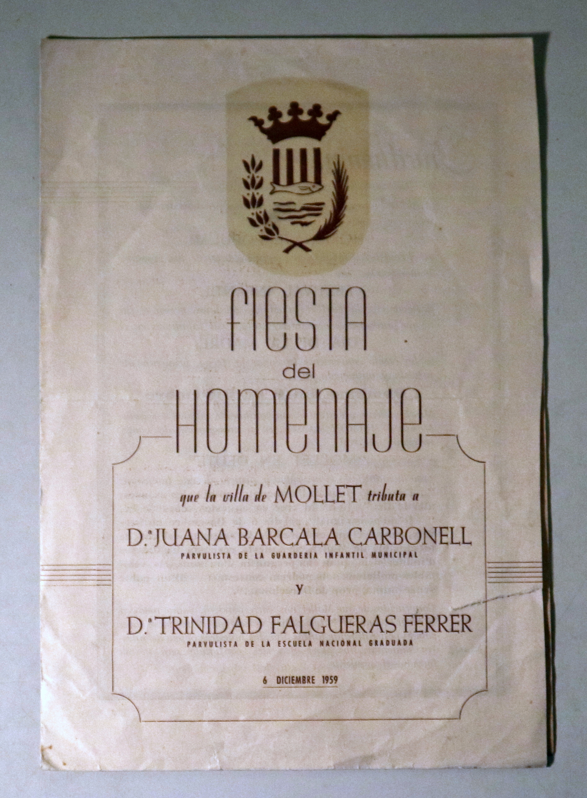 FIESTA EN HOMENAJE que la villa de Mollet tributa a D. Juana Barcala Carbonell - Mollet 1959
