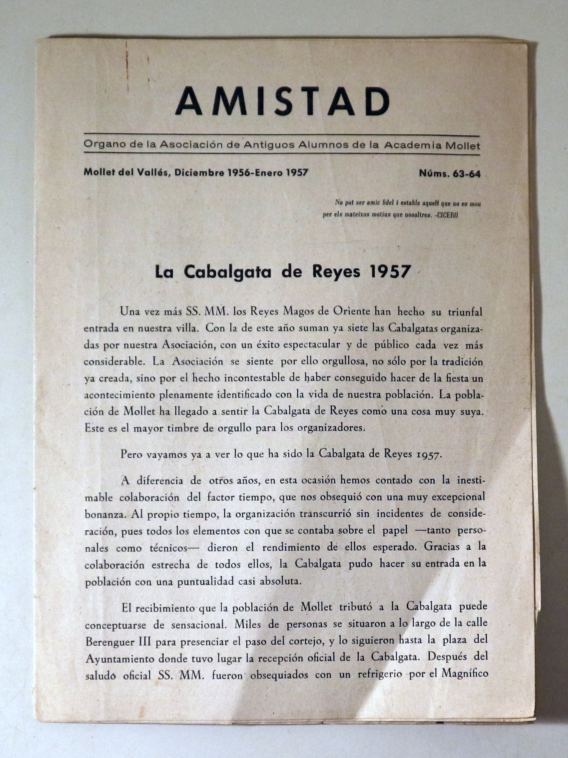 AMISTAD. Núms 63-64. LA CABALGATA DE REYES 1957 - Mollet 1957
