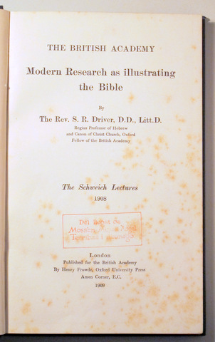 MODERN RESEARCH AS ILLUSTRATING THE BIBLE - London 1909