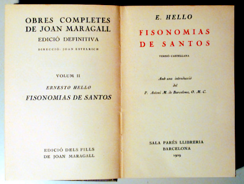 OBRES COMPLETES. Edició definitiva. Vol II. FISONOMÍAS DE SANTOS - Barcelona  1929