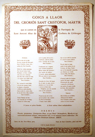 GOIGS A LLAOR DEL GLORIÓS SANT CRISTÒFOR, MÀRTIR - Corbera de Ll  - 1959