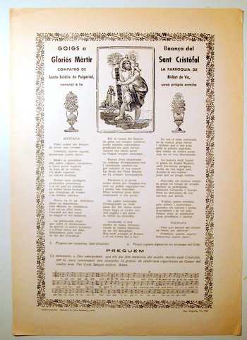 GOIGS A LLOANÇA DEL GLORIÓS MÀRTIR SANT CRISTÒFOL - Vic 1967