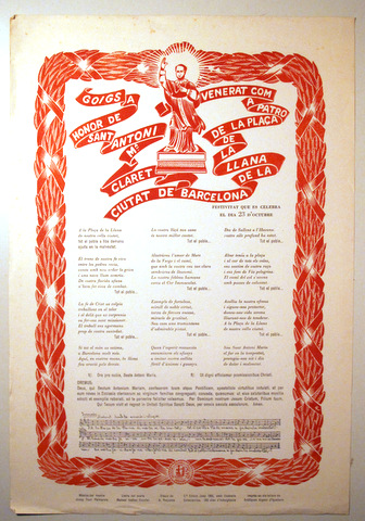 GOIGS A HONOR DE SANT ANTONI M. CLARET - Barcelona s/d