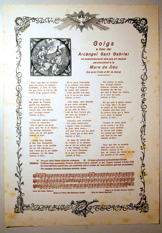 GOIGS A LLAOR DE L' ARCÀNGEL SANT GABRIEL - Barcelona s/d