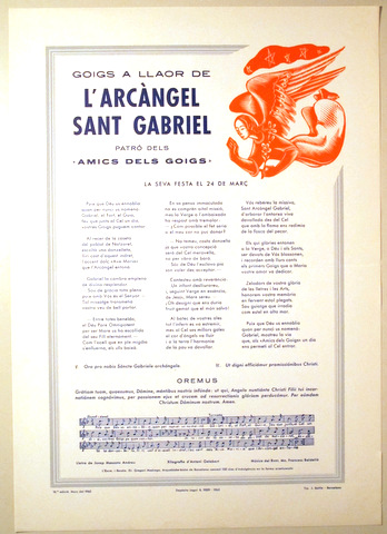 GOIGS A LLAOR DE L' ARCÀNGEL SANT GABRIEL - Barcelona 1969