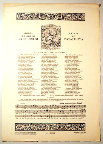 GOIGS DE SANT JORDI. PATRÓ DE CATALUNYA - Barcelona 1960