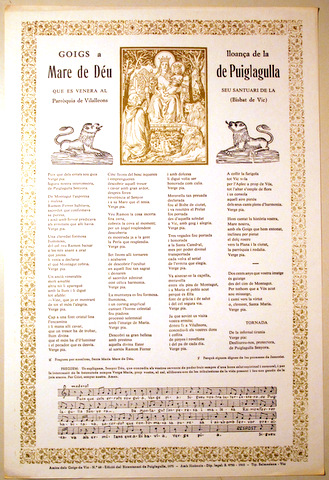 GOIGS A LLOANÇA DE LA MARE DE DÉU DE PUIGLAGULLA - Vic 1964