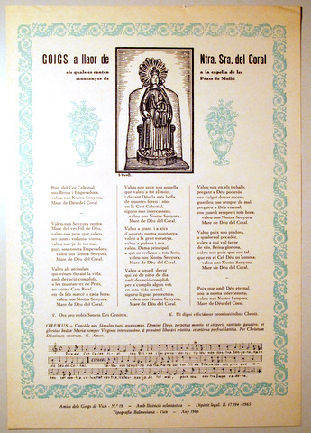 GOIGS A LLAOR DE NTRA. SRA. DEL CORAL - Vic 1965