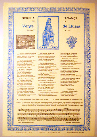 GOIGS EN LLOANÇA DE LA VERGE DE LLUSSÀ - Vic 1969