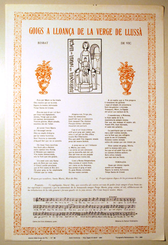 GOIGS EN LLOANÇA DE LA VERGE DE LLUSSÀ (Bisbat de Vic) - Vic 1971
